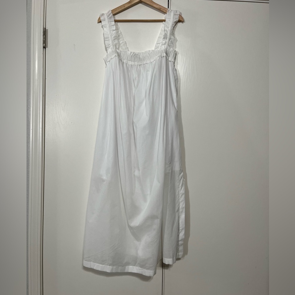 NWT Cotton Voile Ruffle-Trim Shift Dress, White, Size Small, $138 MSRP - Picture 2 of 7